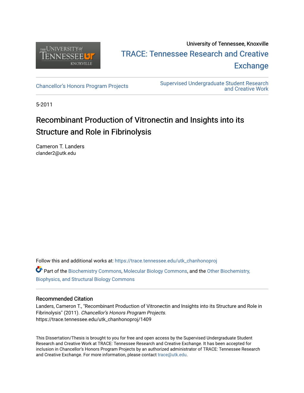 Recombinant Production of Vitronectin and Insights Into Its Structure and Role in Fibrinolysis