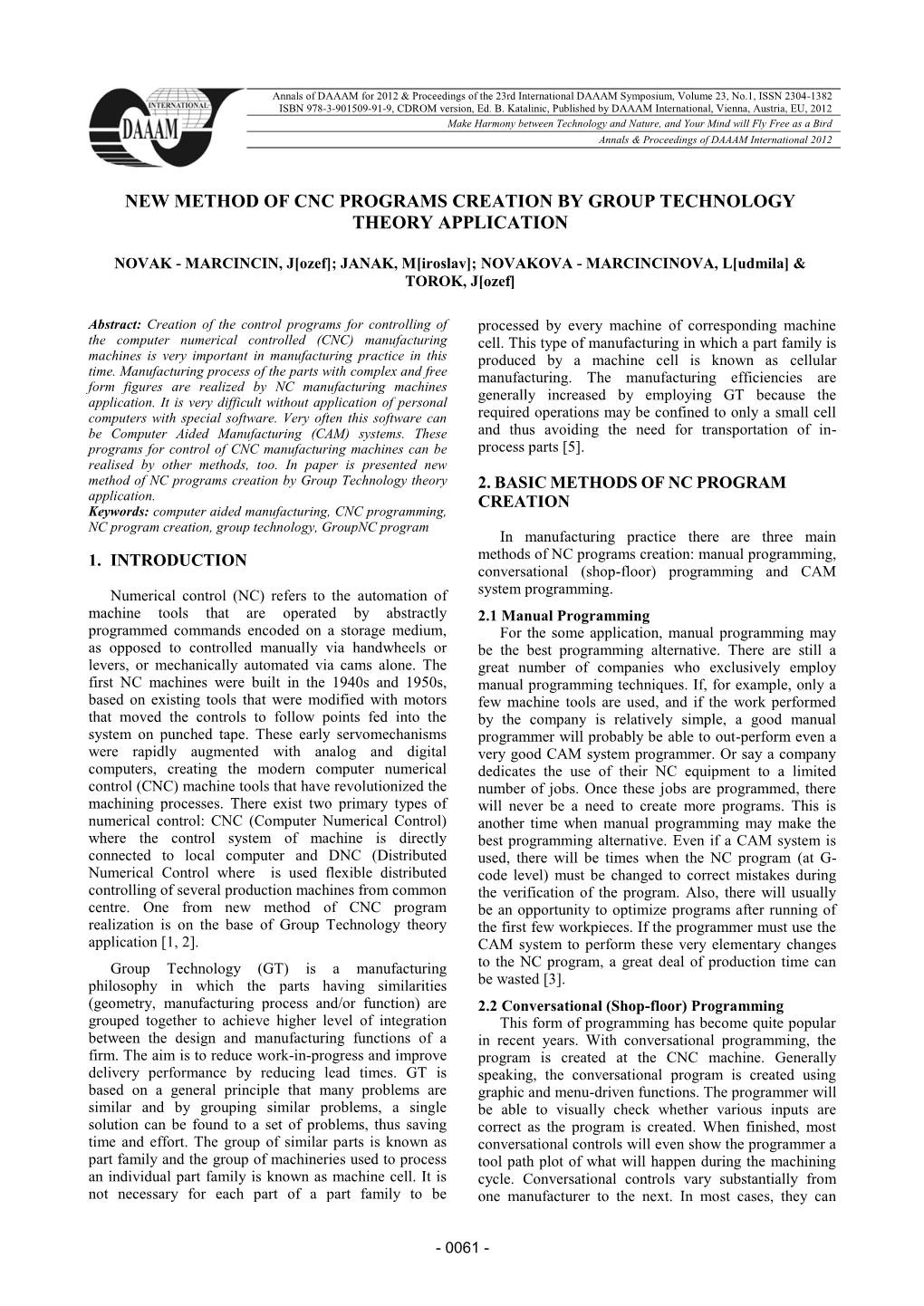 New Method of Cnc Programs Creation by Group Technology Theory Application