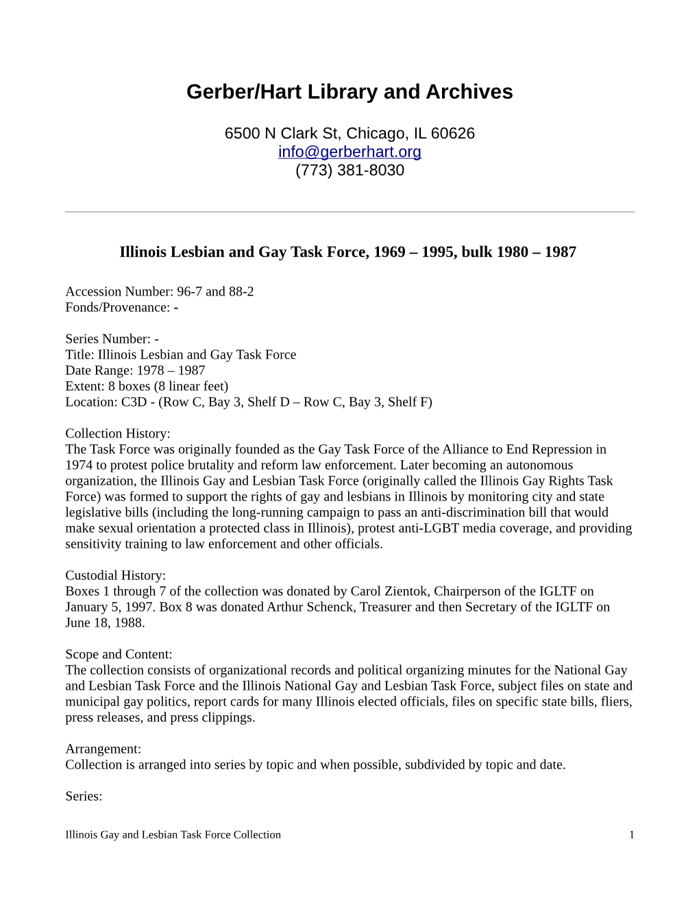 Illinois Lesbian and Gay Task Force, 1969 – 1995, Bulk 1980 – 1987