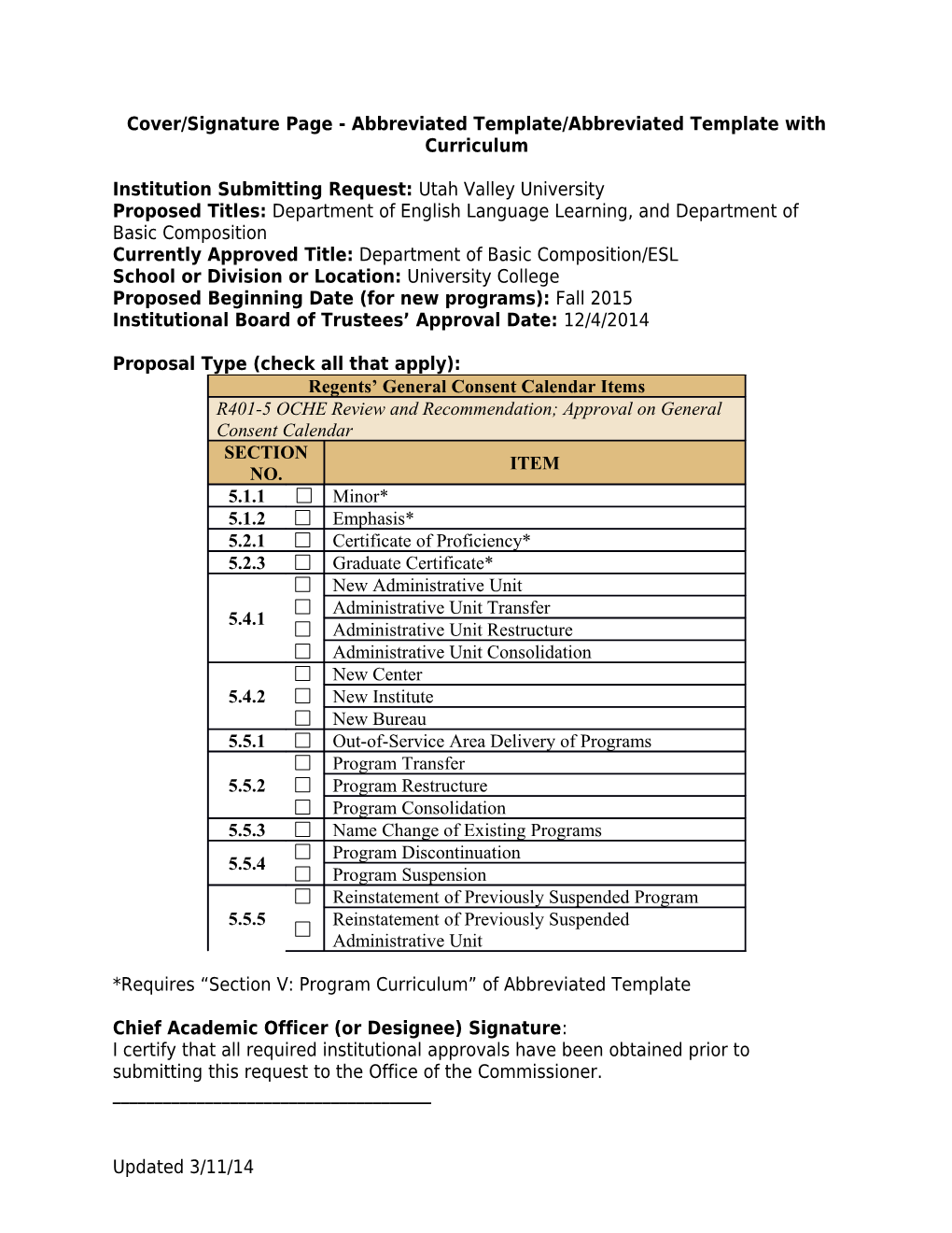 Cover/Signature Page - Abbreviated Template/Abbreviated Template with Curriculum s1