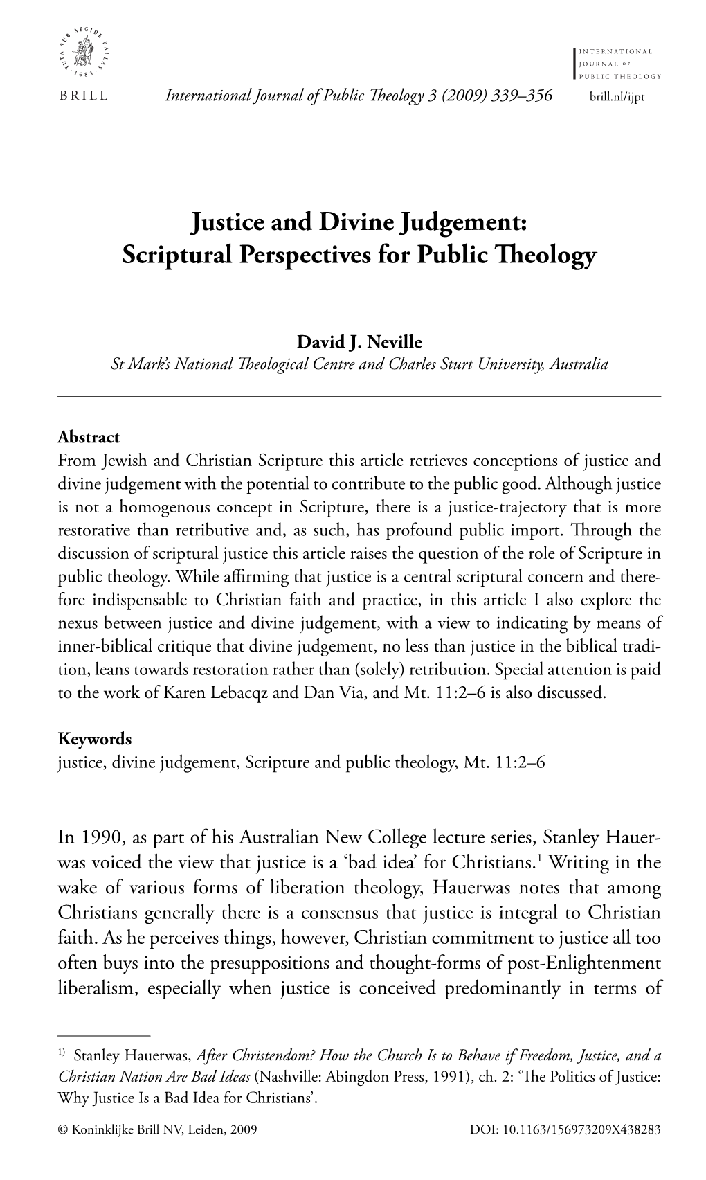 Justice and Divine Judgement: Scriptural Perspectives for Public Th Eology