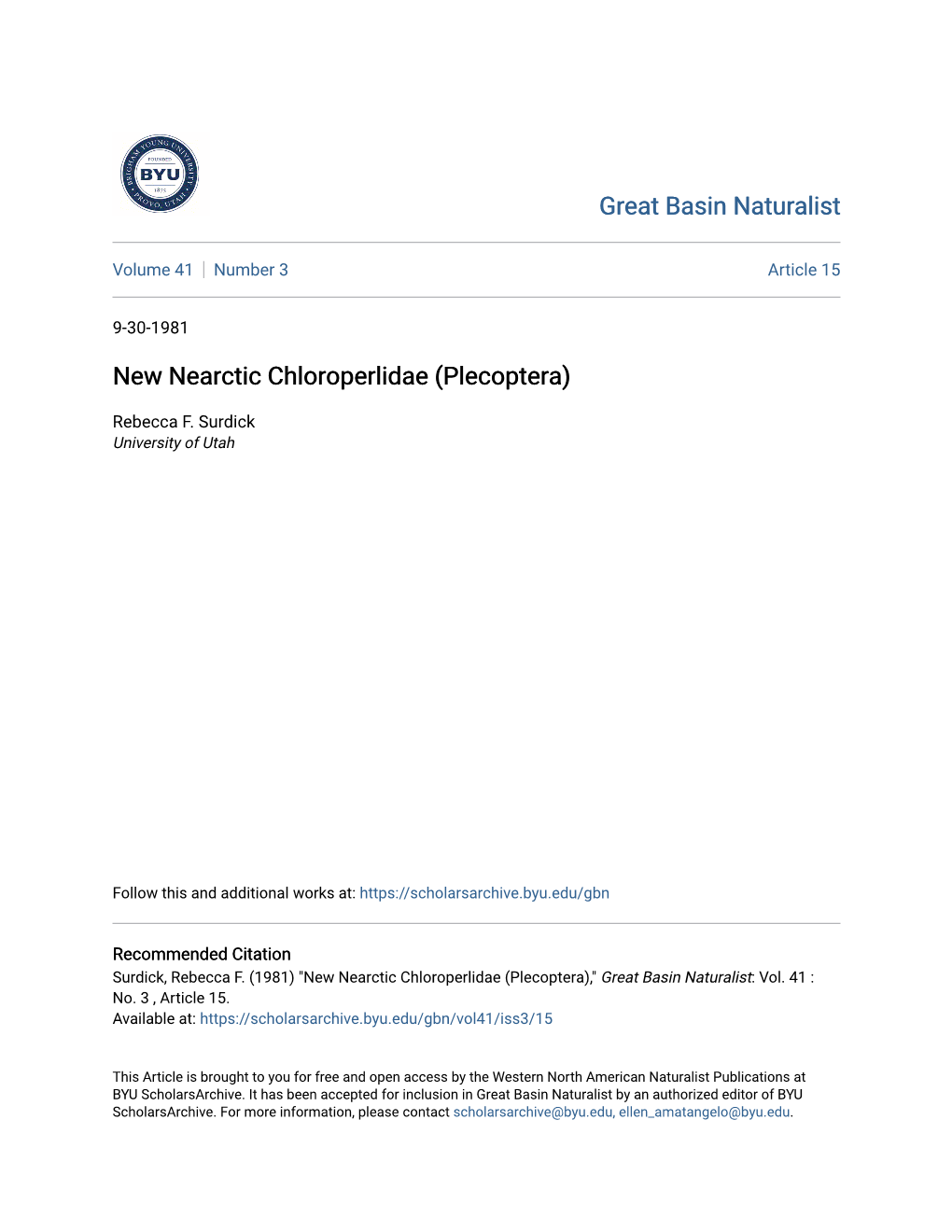 New Nearctic Chloroperlidae (Plecoptera)