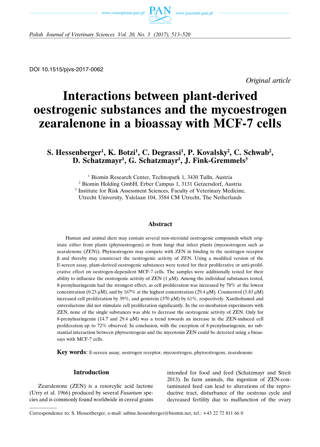 Interactions Between Plant-Derived Oestrogenic Substances and the Mycoestrogen Zearalenone in a Bioassay with MCF-7 Cells