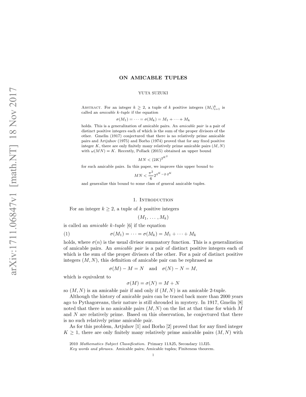 Arxiv:1711.06847V1 [Math.NT] 18 Nov 2017 Sn Uhrltvl Rm Mcbepair