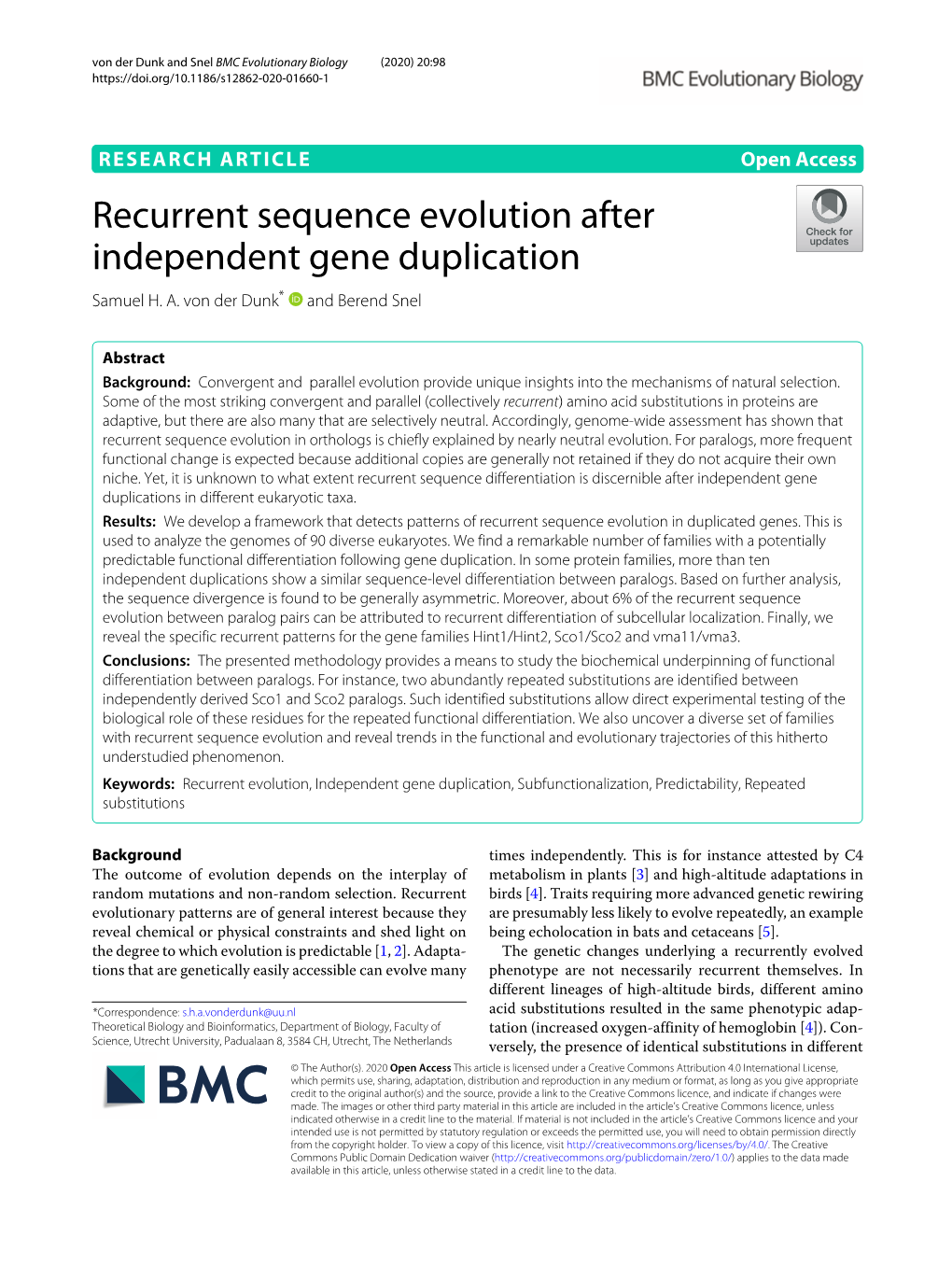 Recurrent Sequence Evolution After Independent Gene Duplication Samuel H