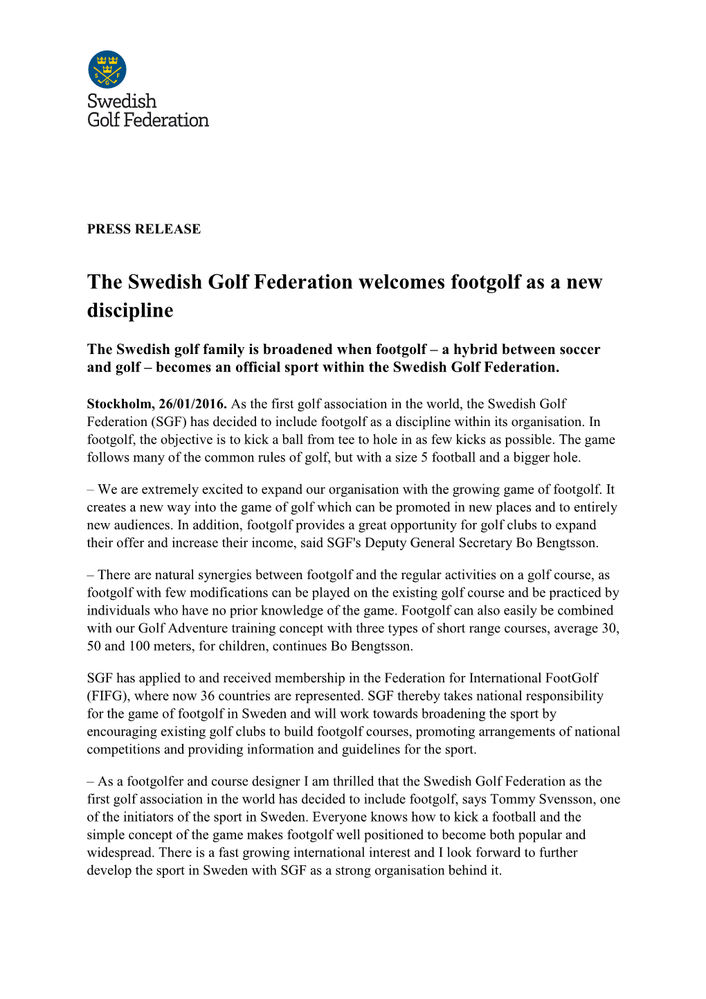 The Swedish Golf Federation Welcomes Footgolf As a New Discipline