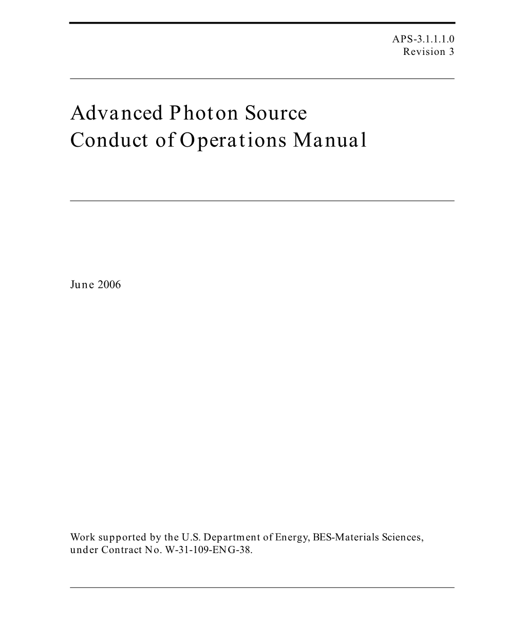 Advanced Photon Source Conduct of Operations Manual