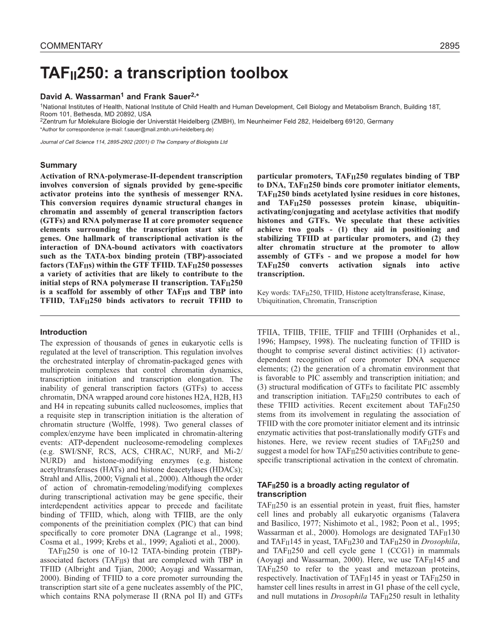 TAFII250: a Transcription Toolbox