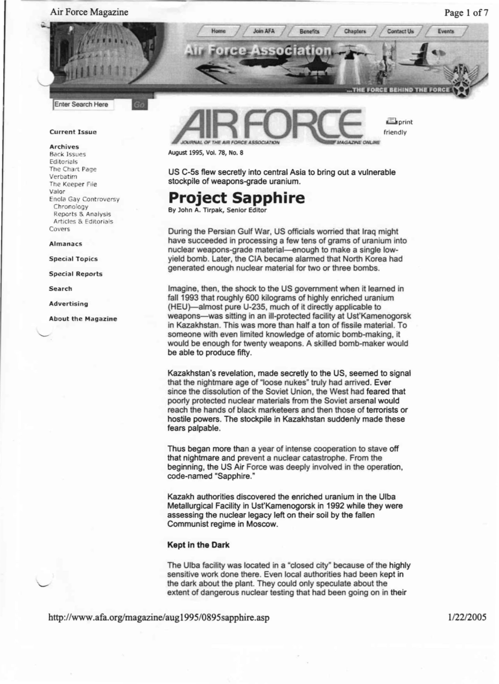 Project Sapphire Chronology by John A