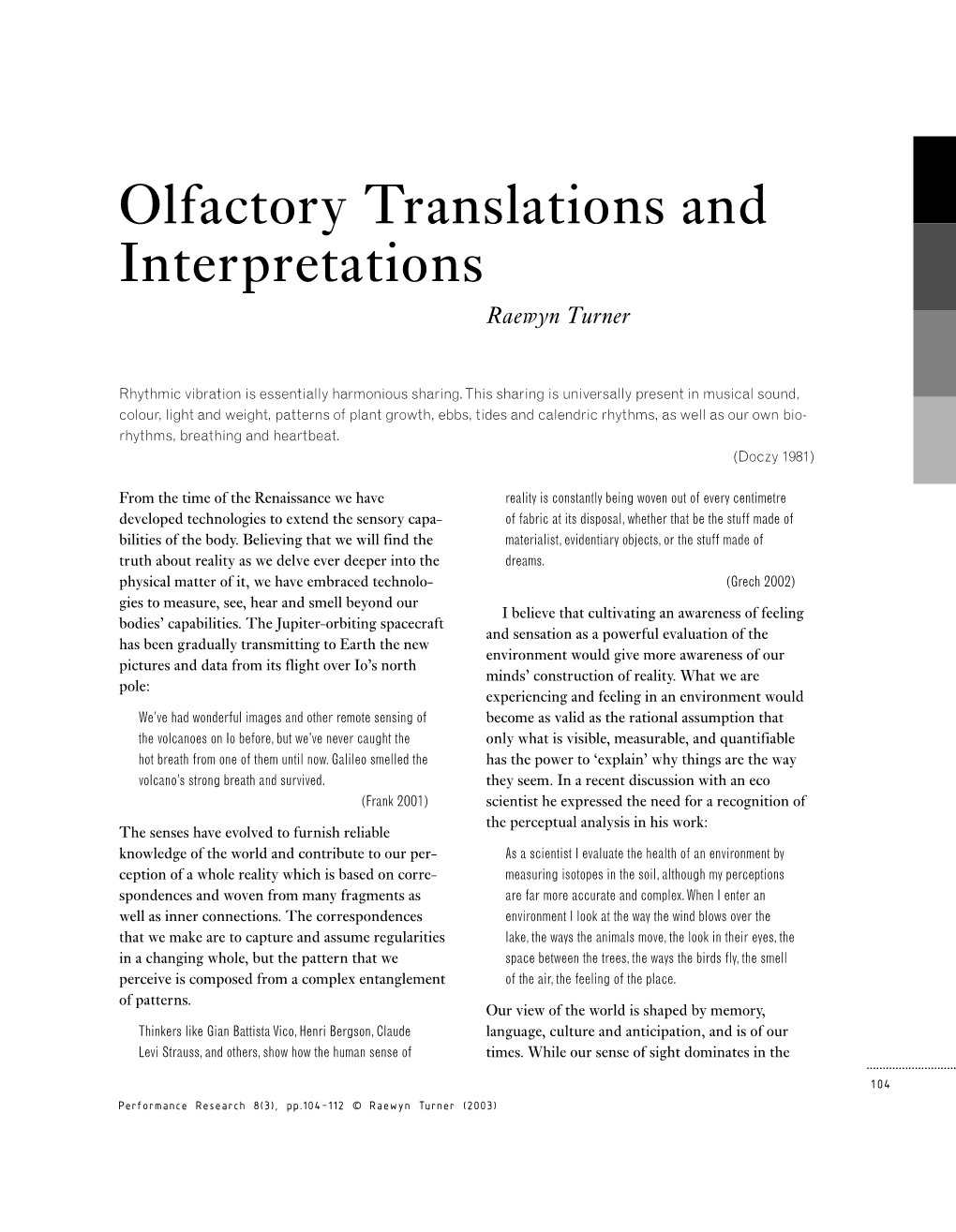 Example Olfactory Translations and Interpretations