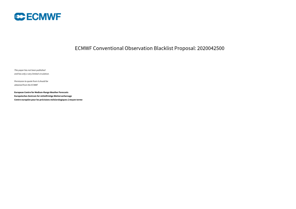 ECMWF Conventional Observation Blacklist Proposal: 2020042500