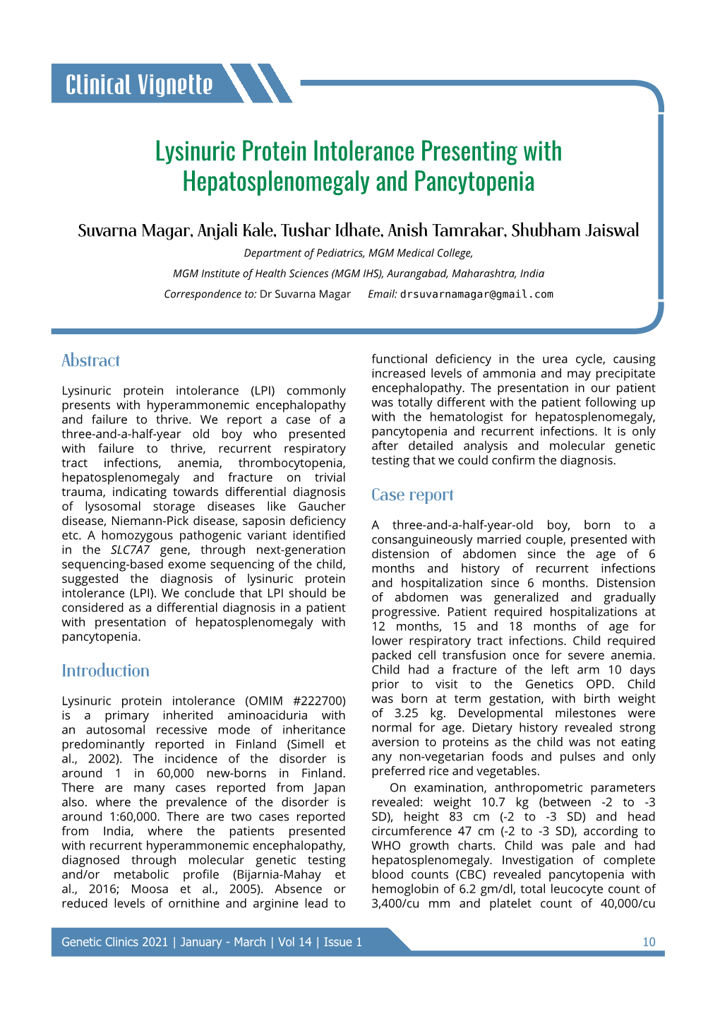 Clinical Vignette Lysinuric Protein Intolerance Presenting With