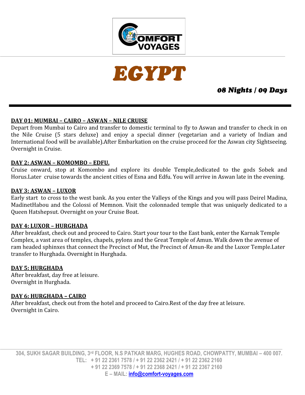 EGYPT 08 Nights / 09 Days