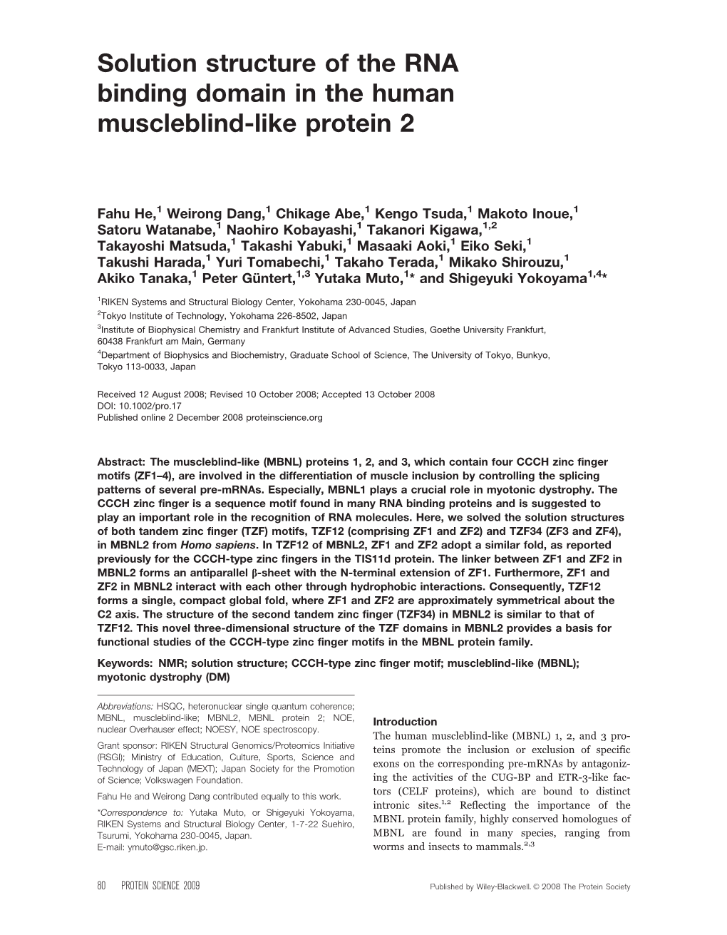 Solution Structure of the RNA Binding Domain in the Human Muscleblind-Like Protein 2