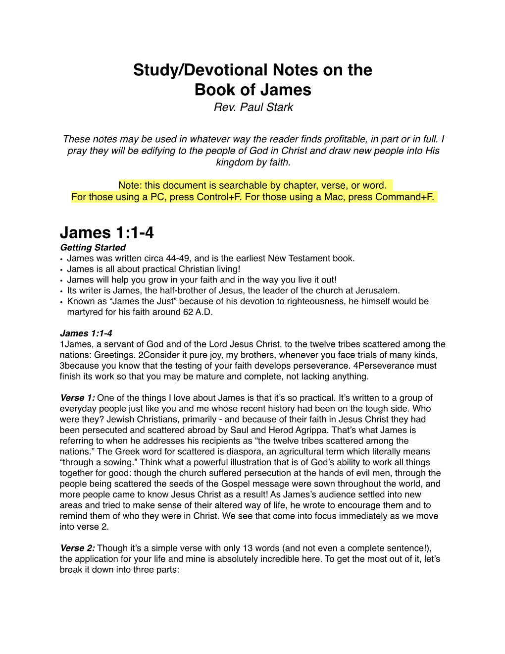 Study/Devotional Notes on the Book of James James 1:1-4