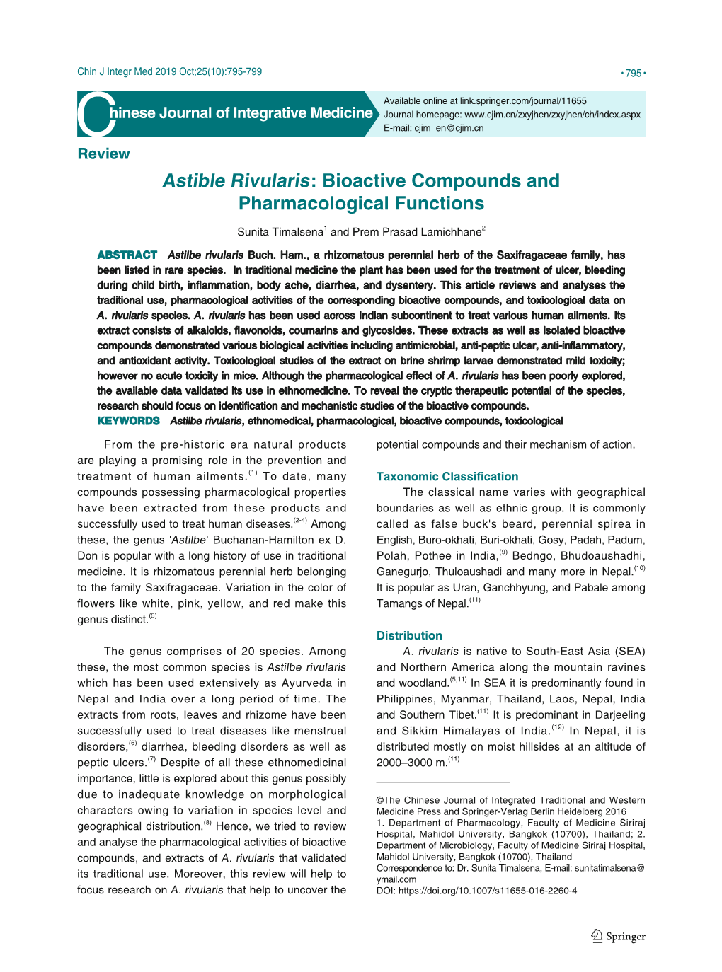 Astible Rivularis: Bioactive Compounds and Pharmacological Functions