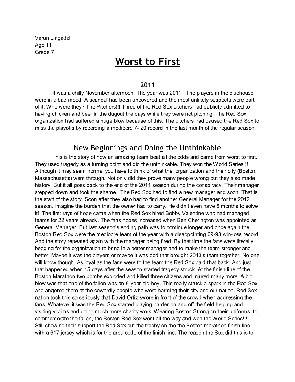 Worst to First : NEKK 2013 Essay.Docx