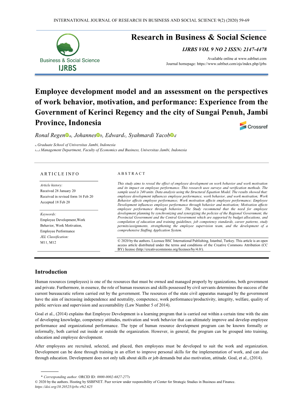 Employee Development Model and an Assessment on the Perspectives of Work Behavior, Motivation, and Performance