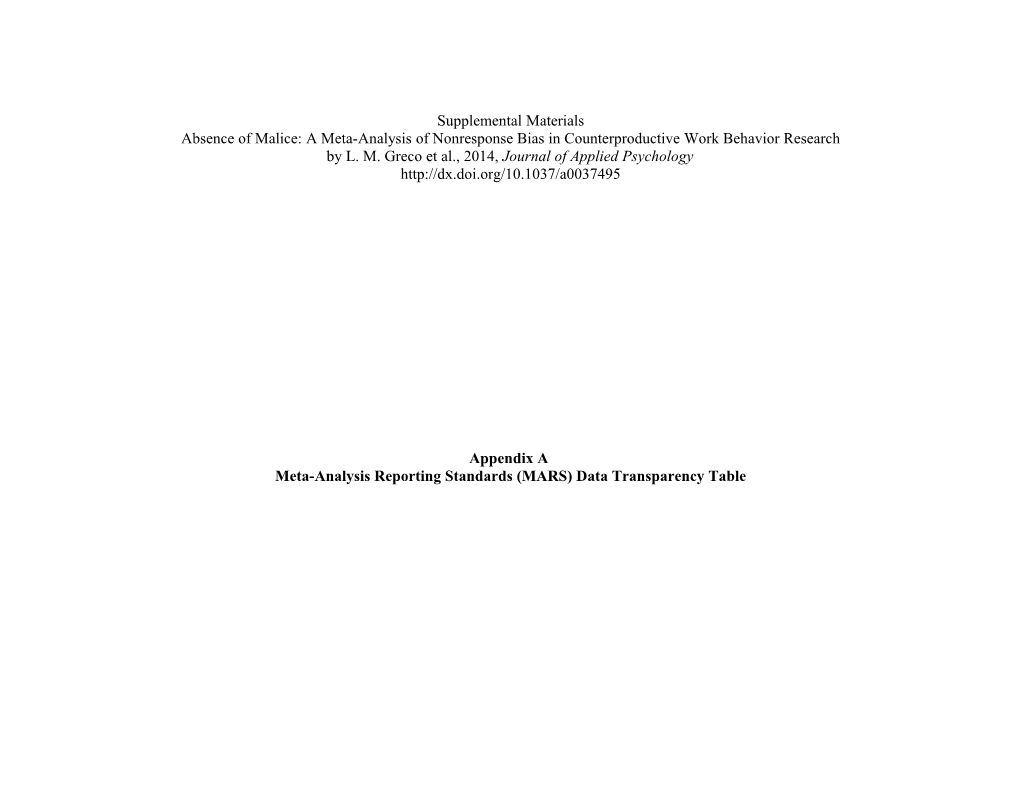 Absence of Malice: a Meta-Analysis of Nonresponse Bias in Counterproductive Work Behavior