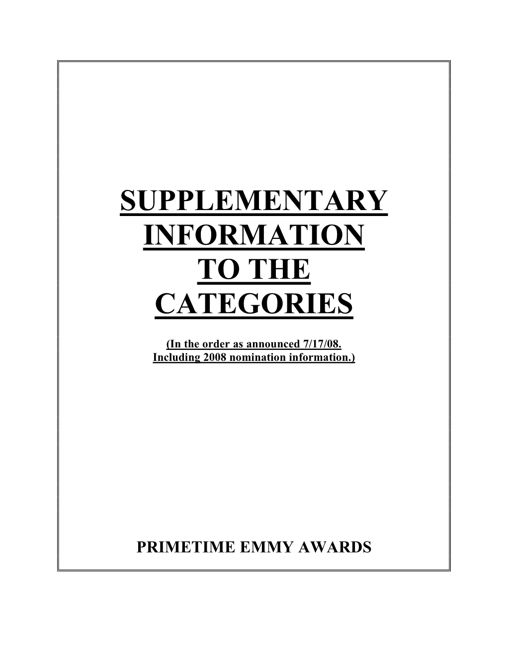 Supplementary Information to the Categories