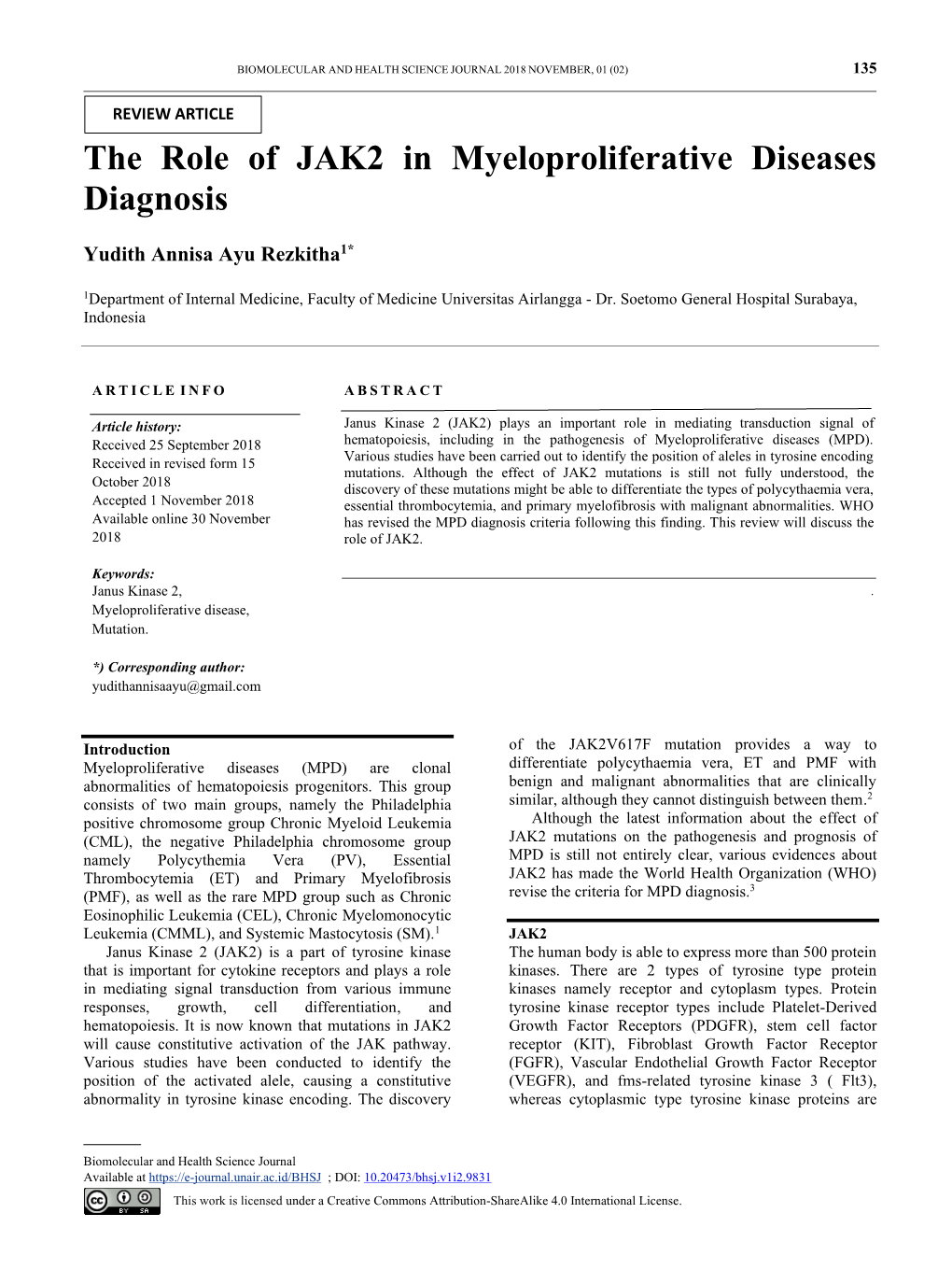 The Role of JAK2 in Myeloproliferative Diseases Diagnosis