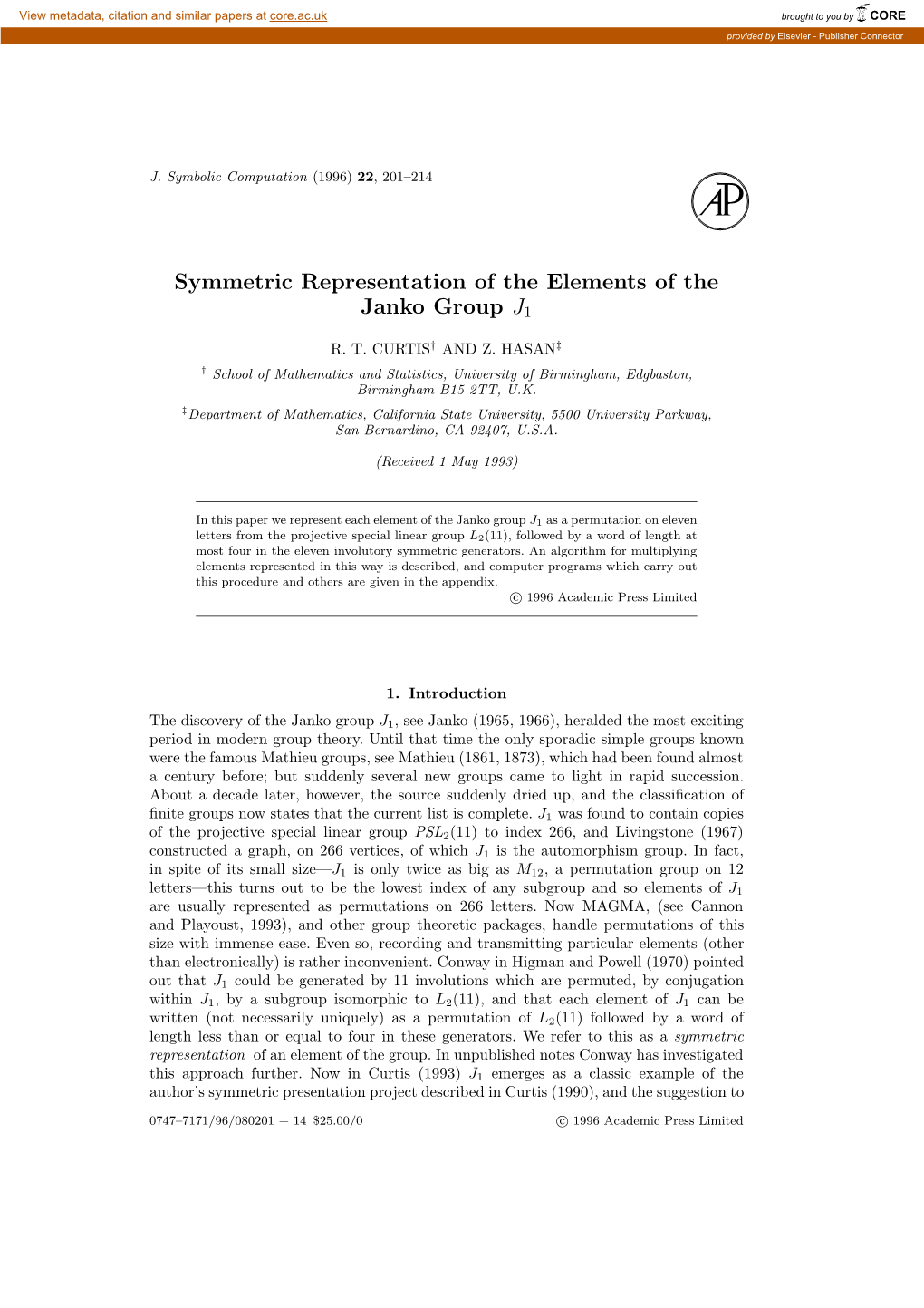 Symmetric Representation of the Elements of the Janko Group J1