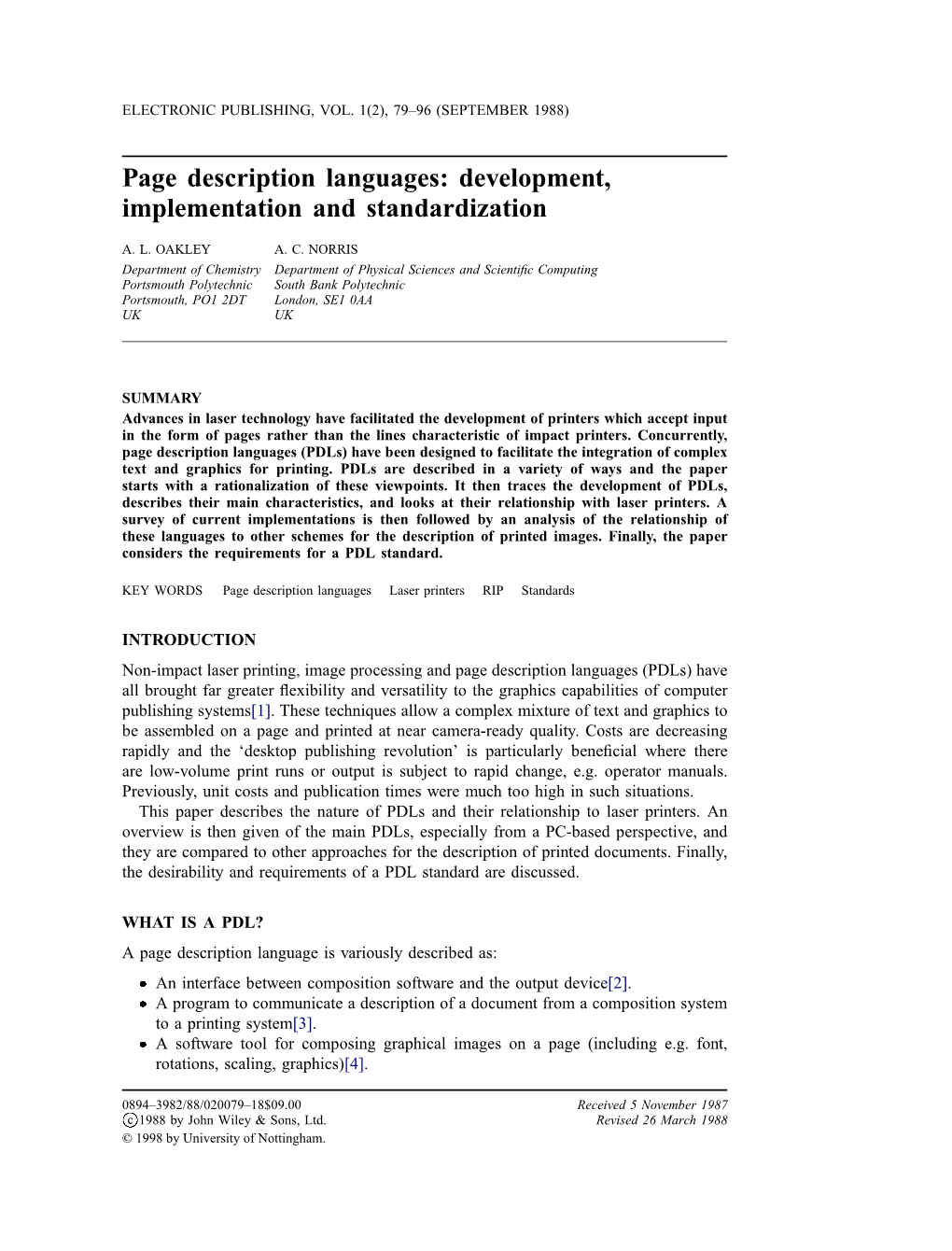 Page Description Languages: Development, Implementation and Standardization