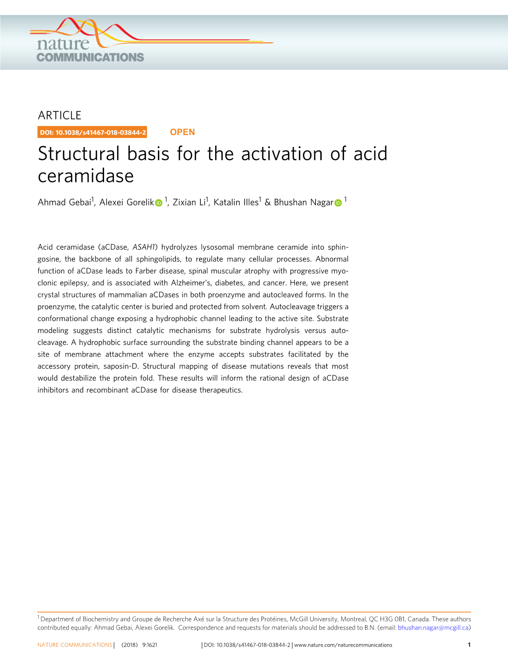 Structural Basis for the Activation of Acid Ceramidase