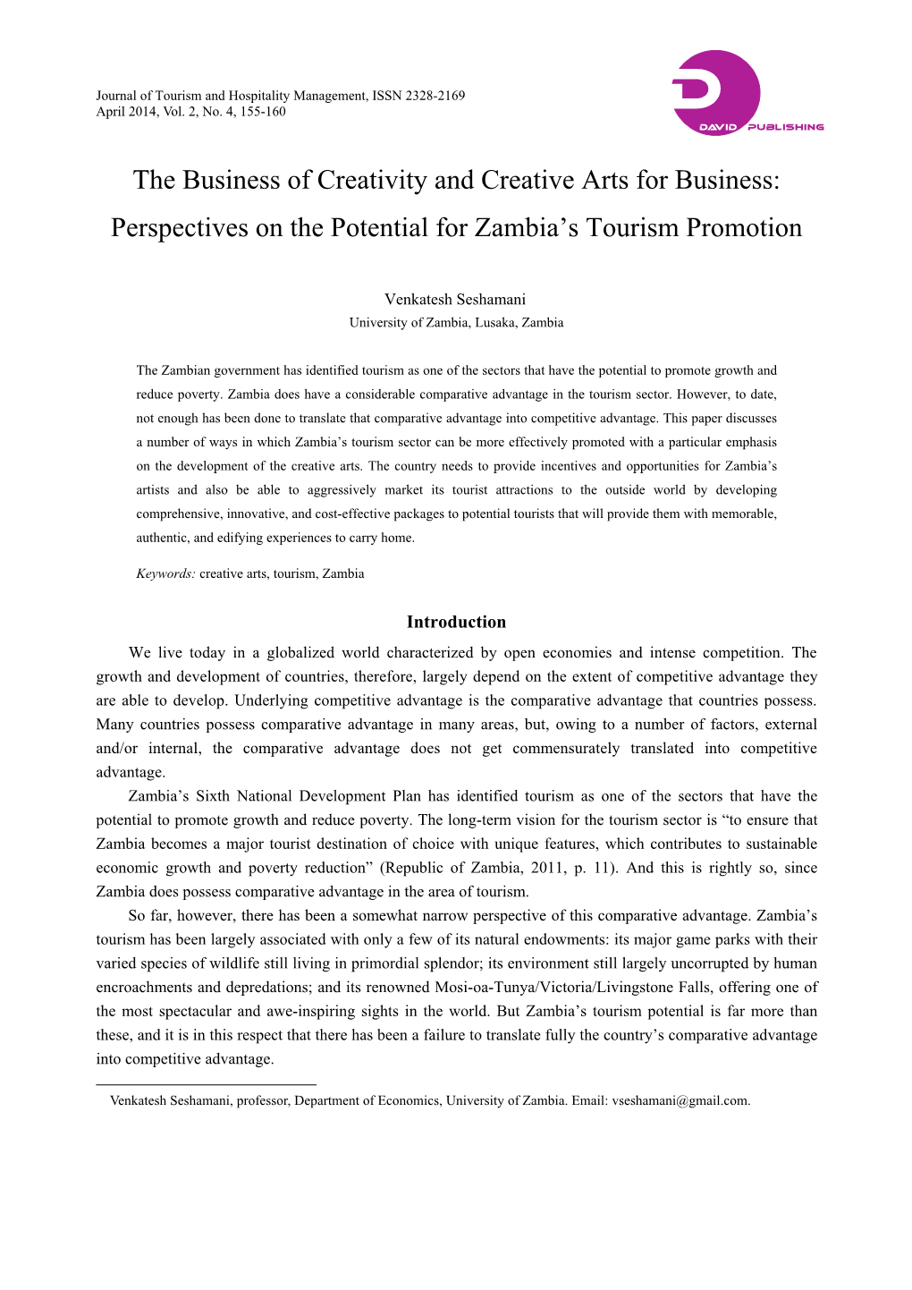 Perspectives on the Potential for Zambia's Tourism Promotion