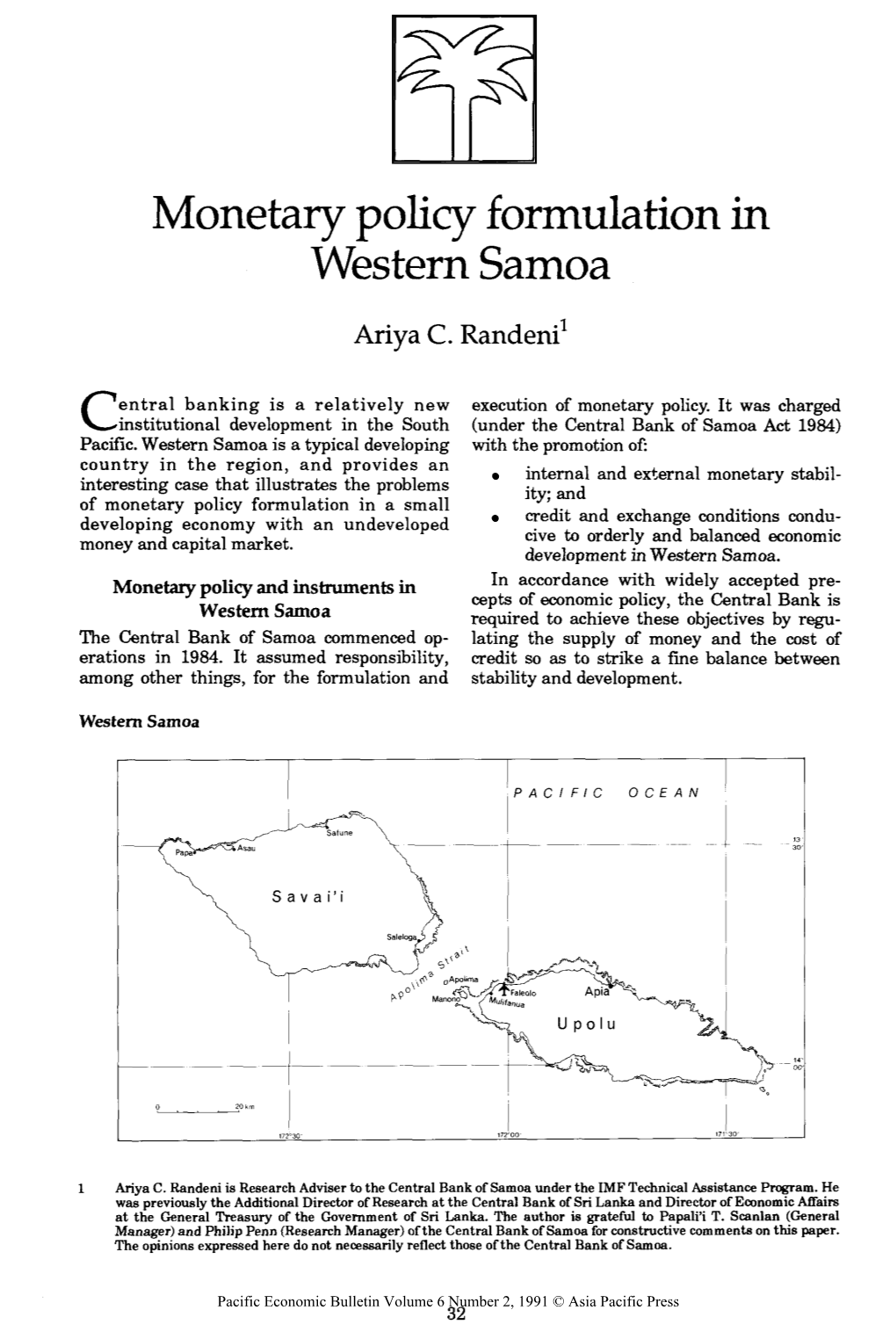 Monetary Policy Formulation in Western Samoa