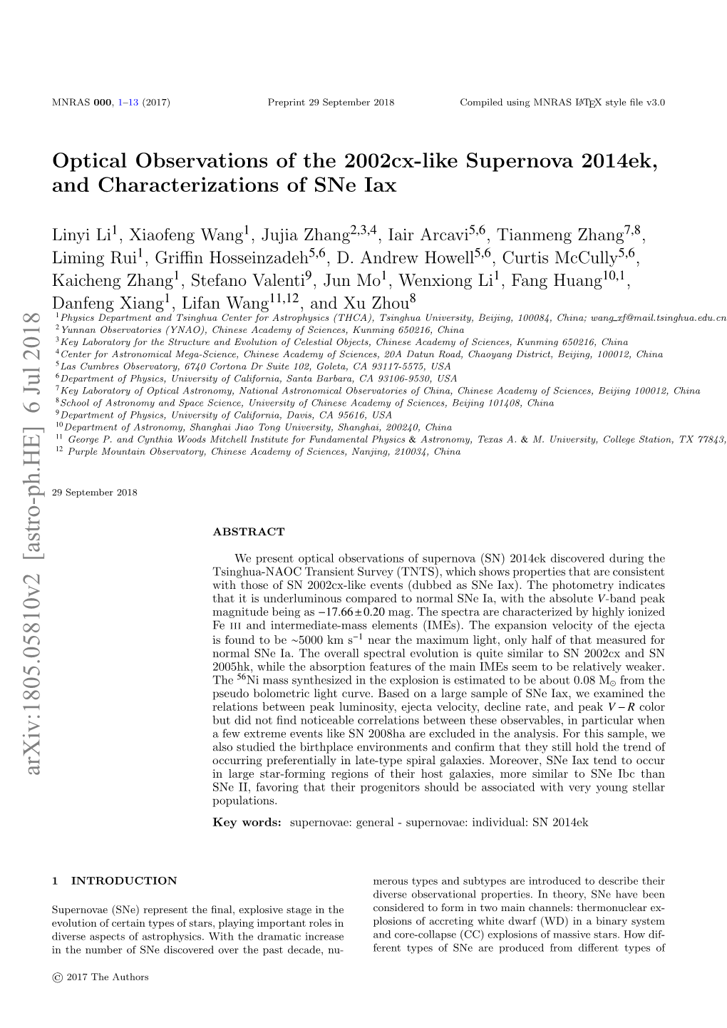 Optical Observations of the 2002Cx-Like Supernova 2014Ek, and Characterizations of Sne Iax