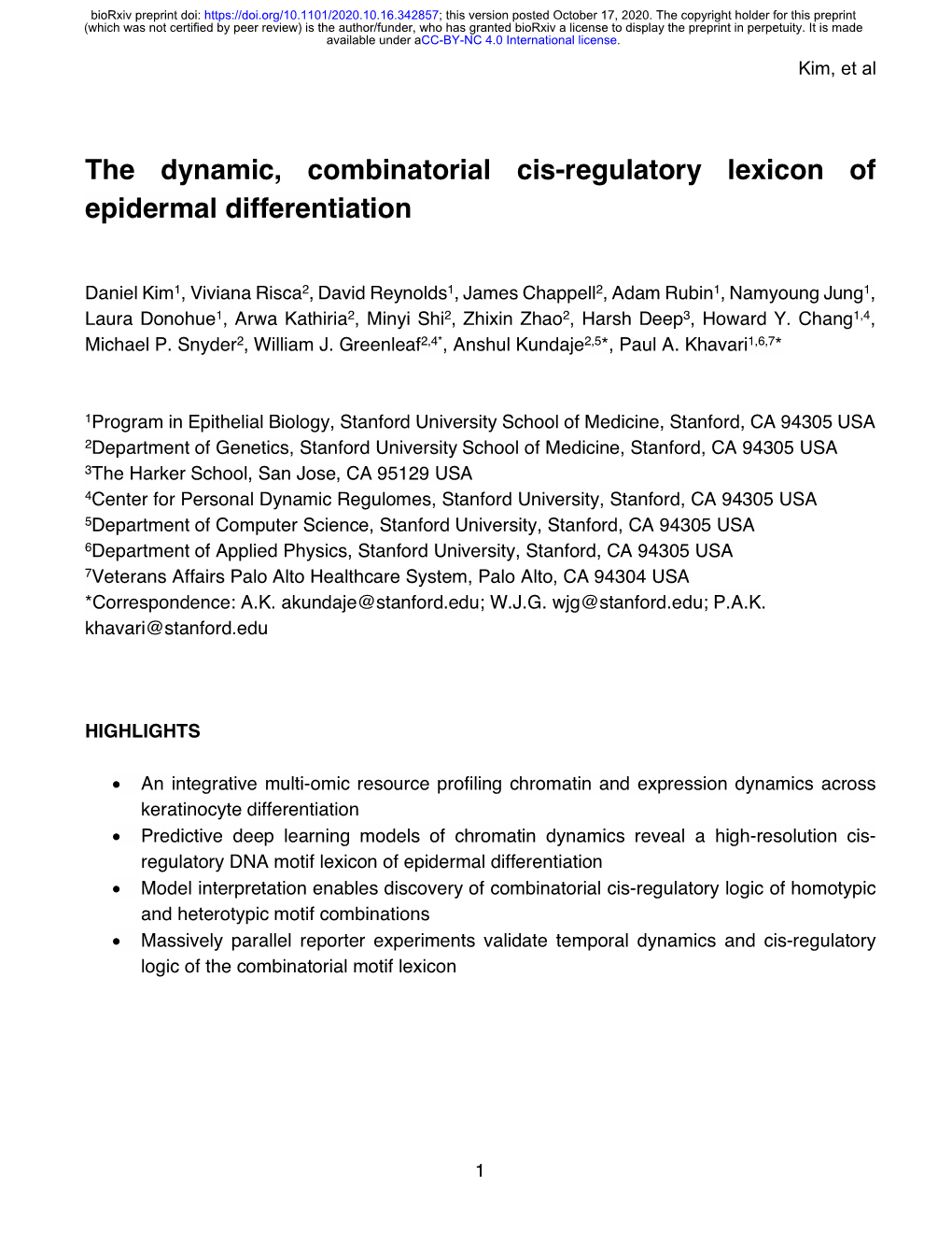 The Dynamic, Combinatorial Cis-Regulatory Lexicon of Epidermal Differentiation