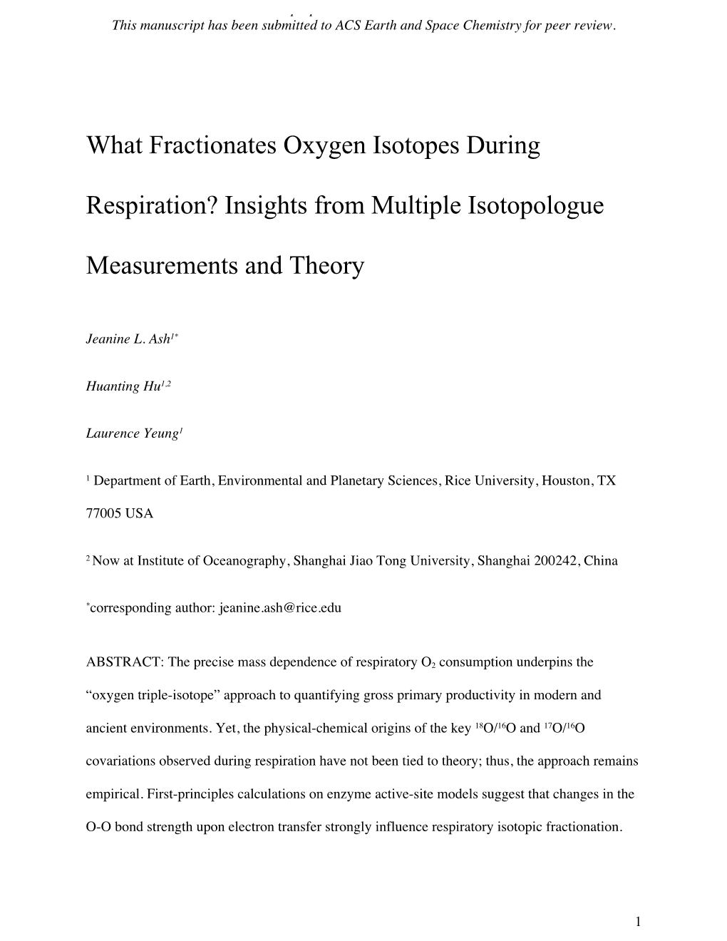 What Fractionates Oxygen Isotopes During Respiration?