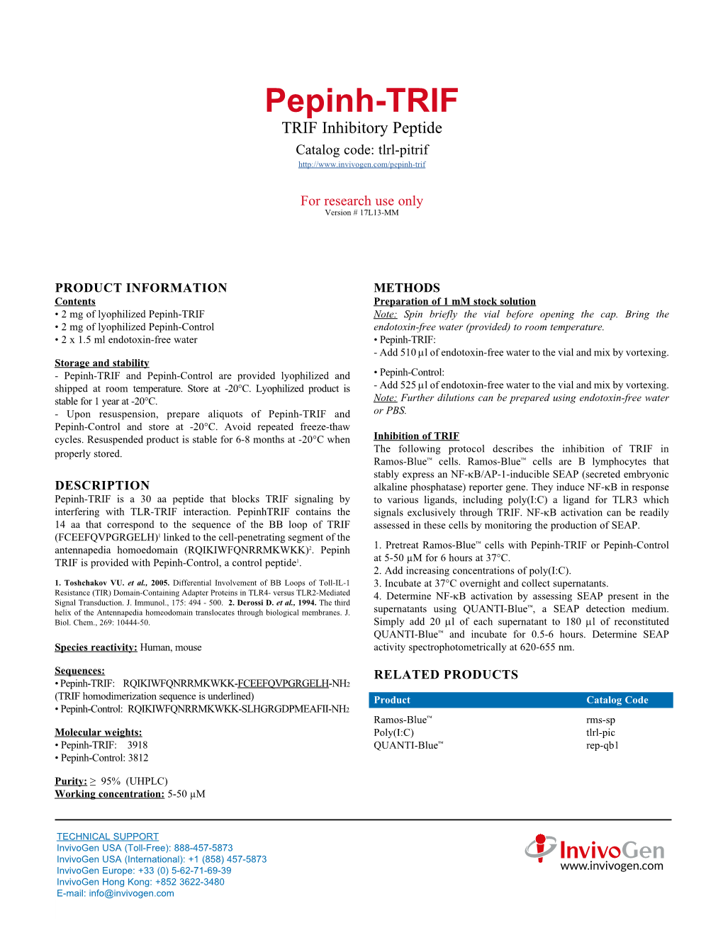 Pepinh-TRIF | Data Sheet | Invivogen