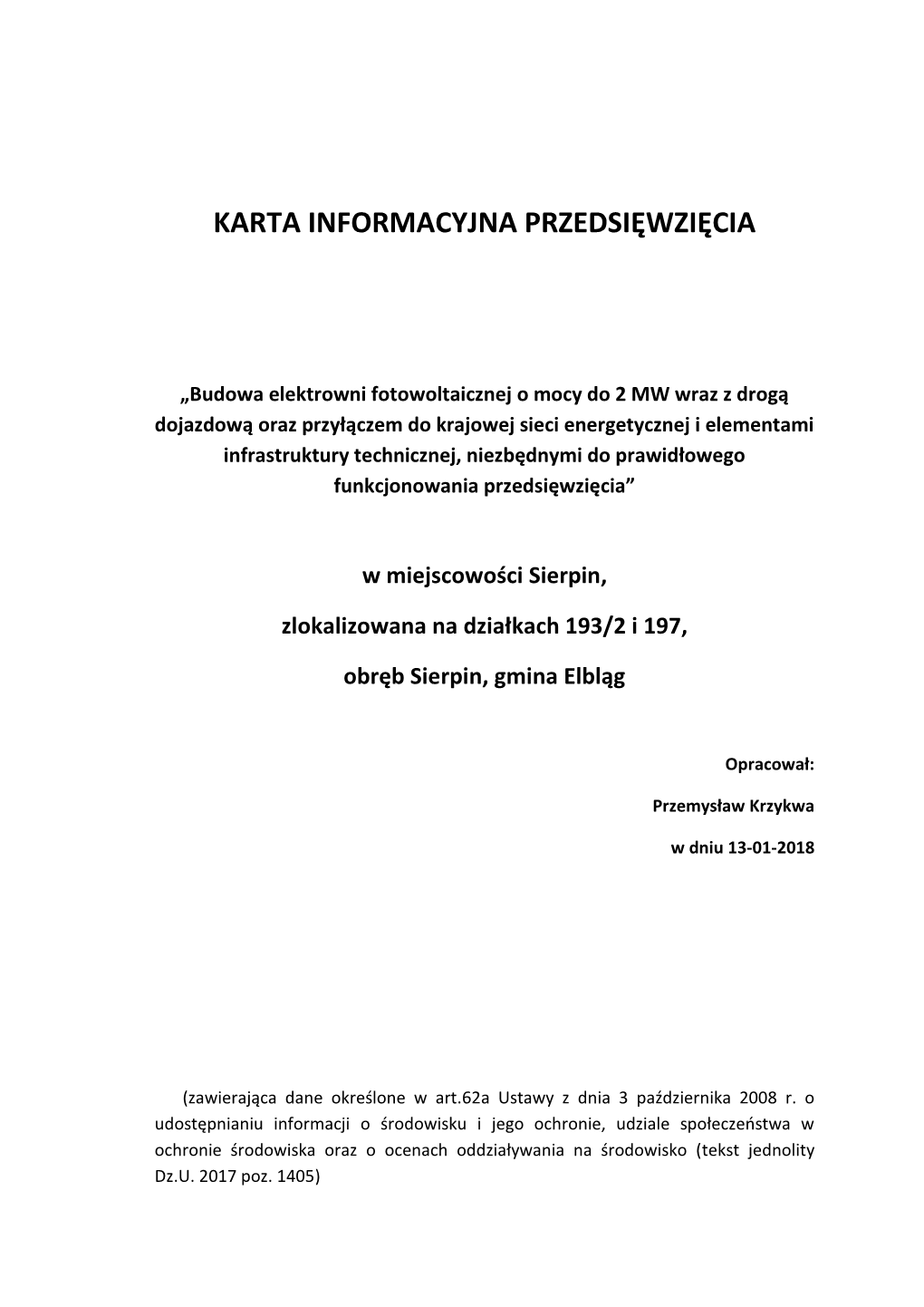 Karta Informacyjna Przedsiewziecia