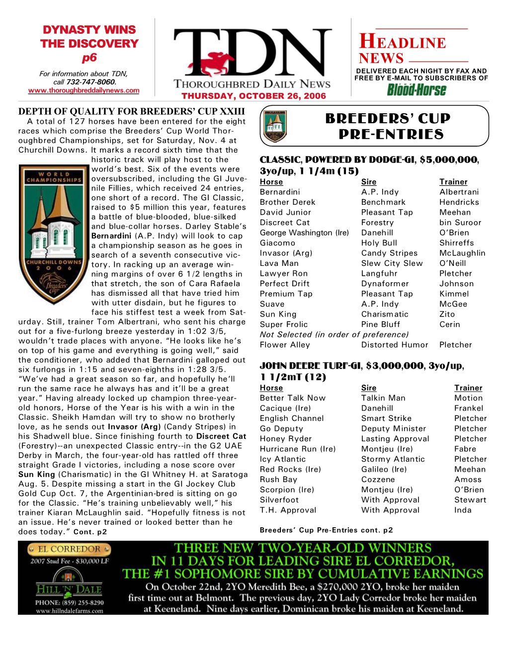 Breeders' Cup Pre-Entries Headline News