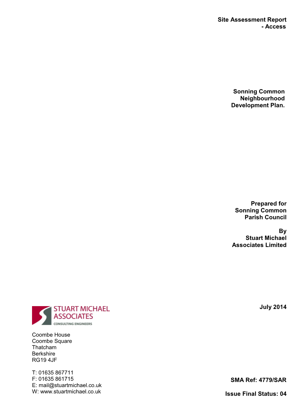 4779/SAR Issue Final Status: 04 Site Assessment Report