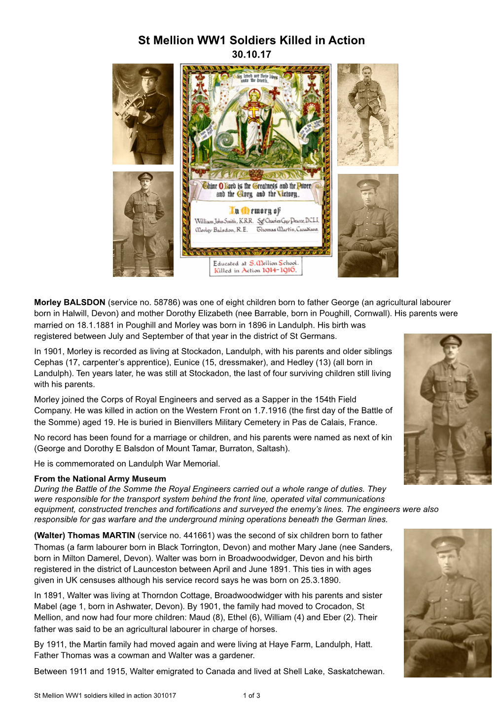 St Mellion WW1 Soldier Stories (Pdf)