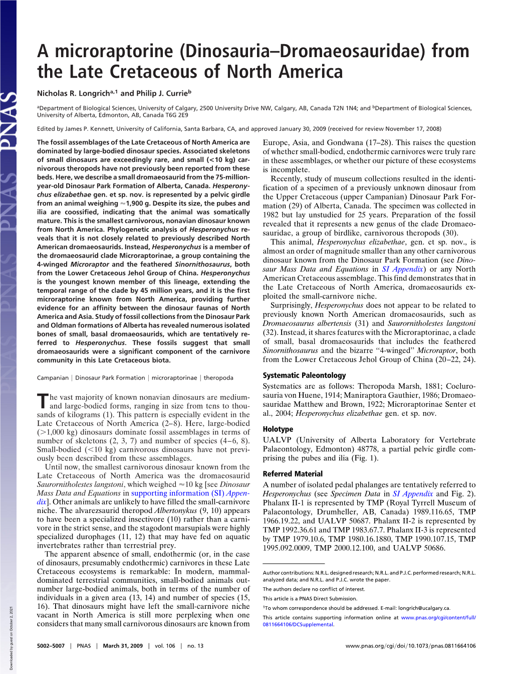 (Dinosauria–Dromaeosauridae) from the Late Cretaceous of North America