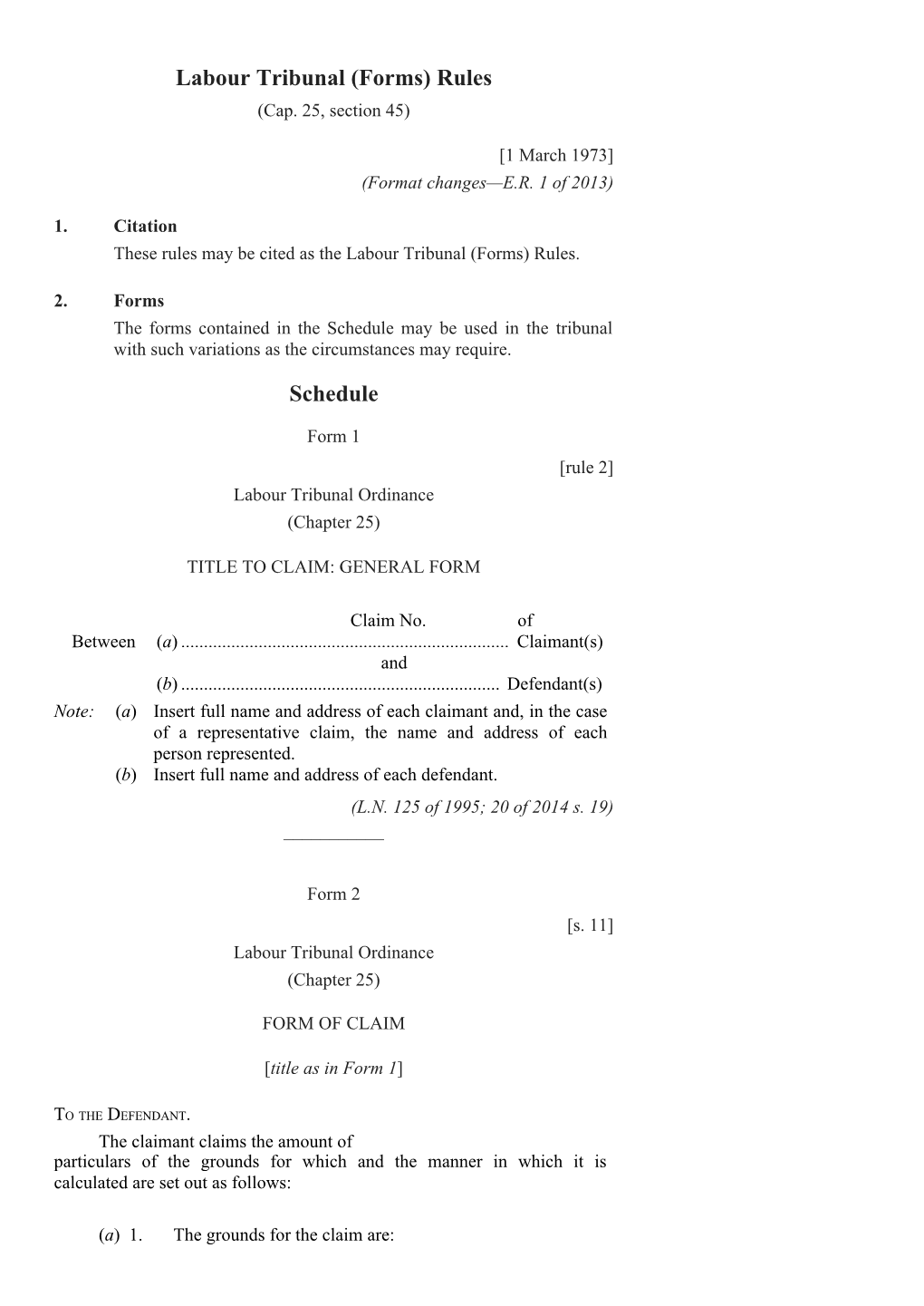 Labour Tribunal (Forms) Rules (Cap
