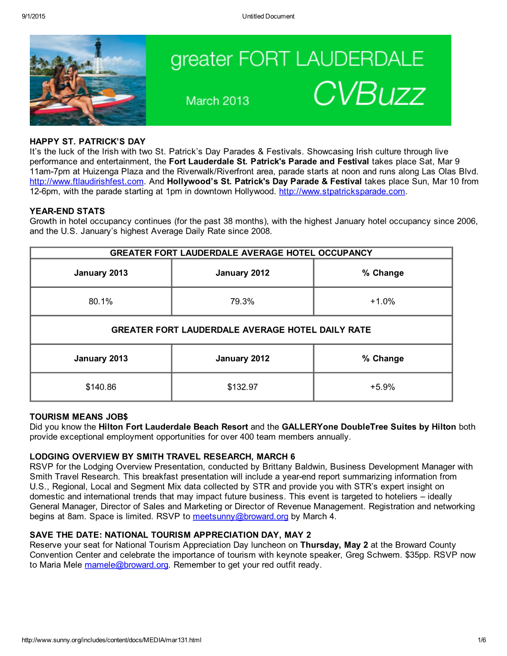 Greater Fort Lauderdale Average Hotel Occupancy