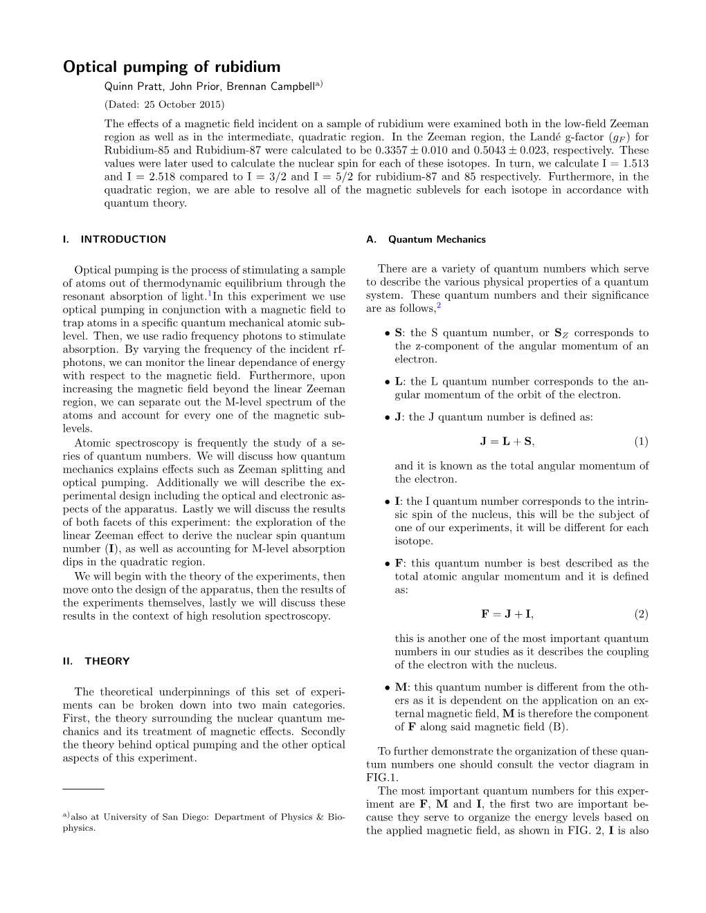 Optical Pumping of Rubidium