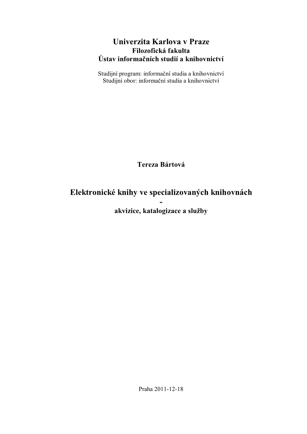 Univerzita Karlova V Praze Elektronické Knihy Ve Specializovaných Knihovnách