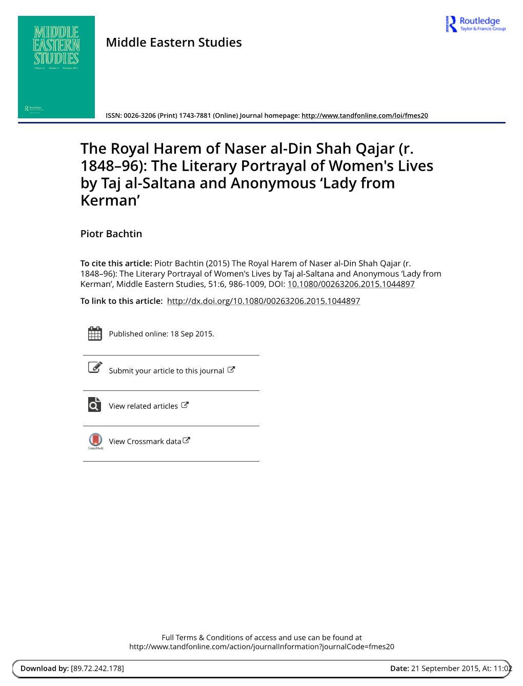 The Royal Harem of Naser Al-Din Shah Qajar \(R. 1848-96\)