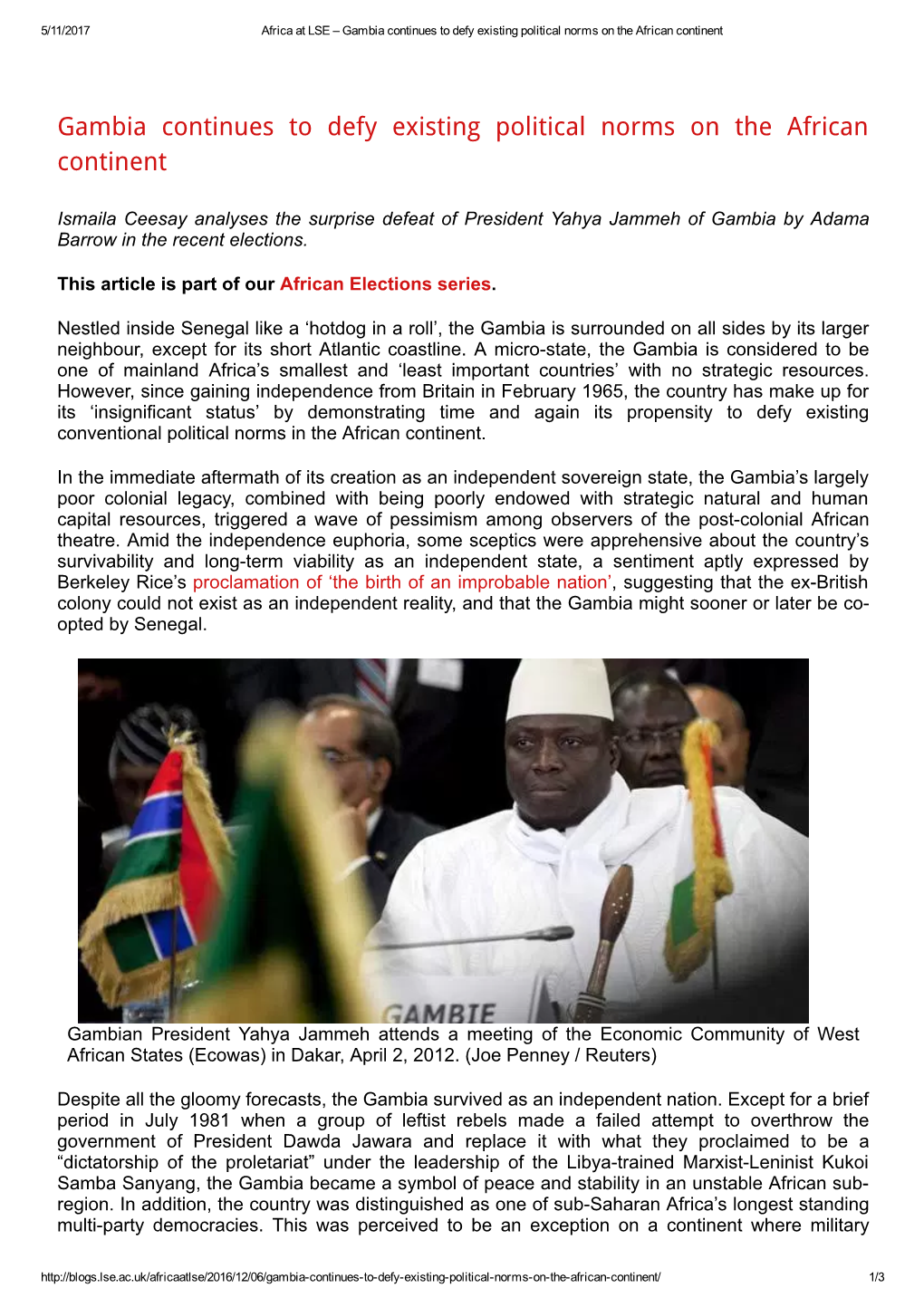 Gambia Continues to Defy Existing Political Norms on the African Continent