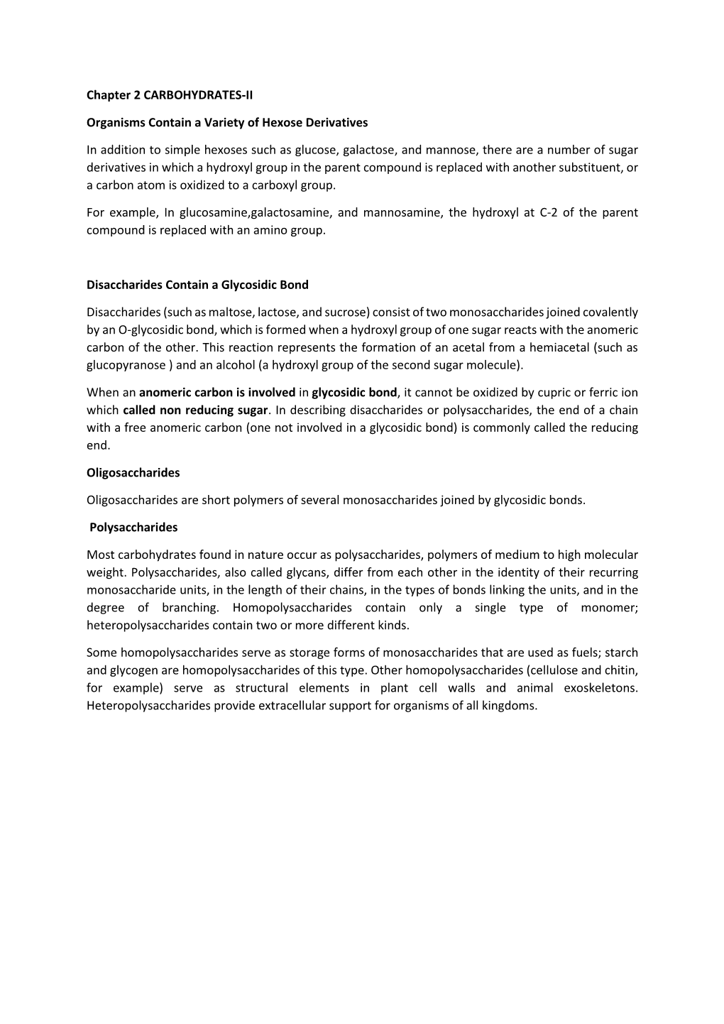 Chapter 2 CARBOHYDRATES-II Organisms Contain a Variety Of