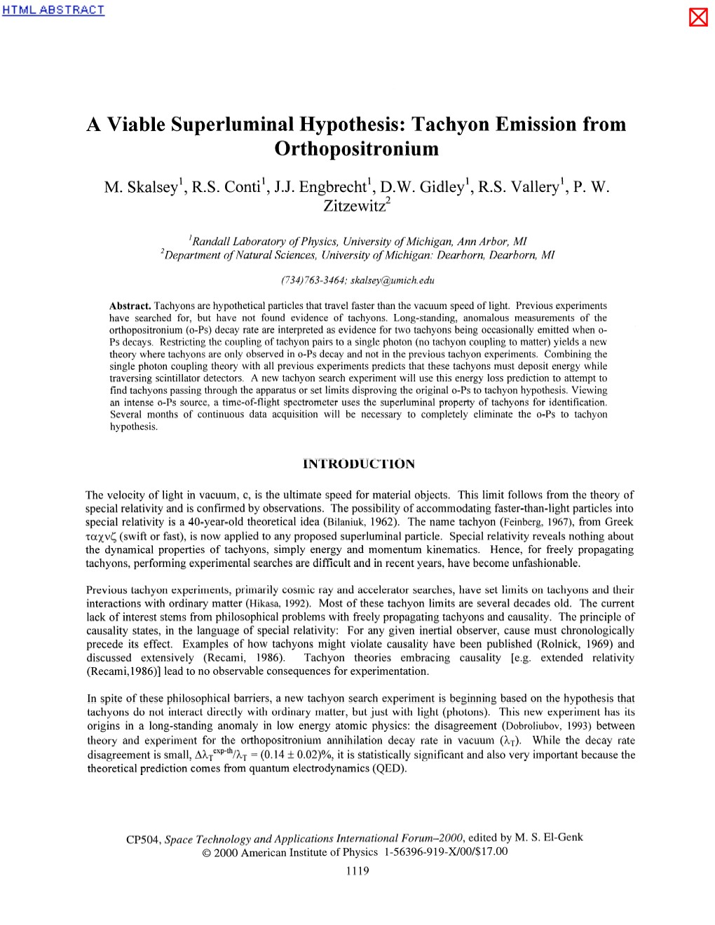 Tachyon Emission from Orthopositronium