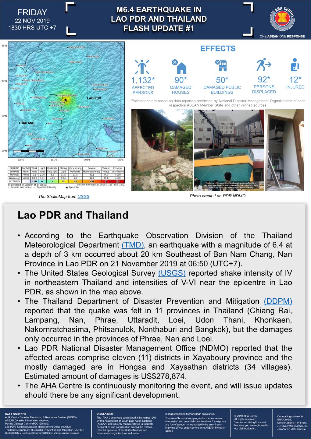 Lao Pdr and Thailand 1830 Hrs Utc +7 Flash Update #1