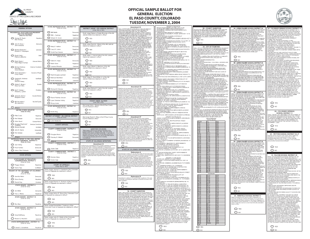 Official Sample Ballot for General Election El Paso