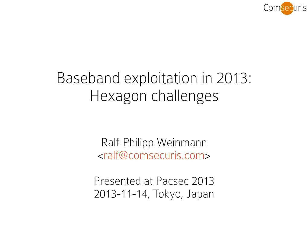 Baseband Exploitation in 2013: Hexagon Challenges